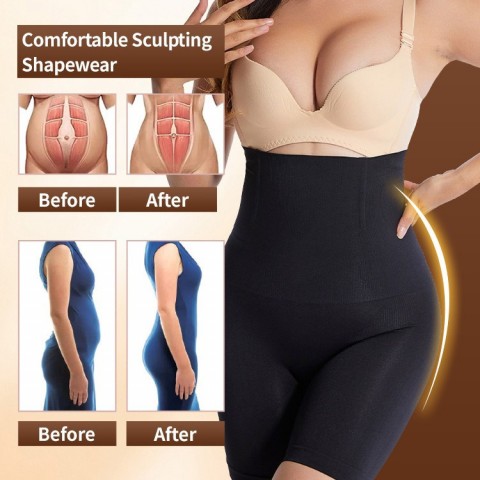 High-waisted stretch hip-lifting and tummy-slimming pants
