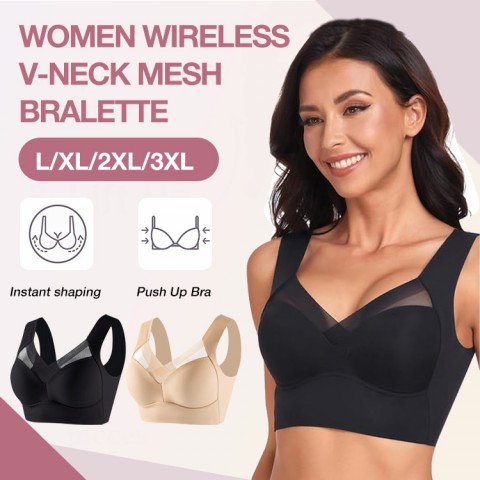 Women Wireless V-Neck Mesh Bralette
