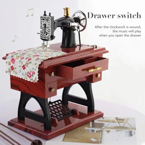 Wood Mini Sewing Machine Music Box