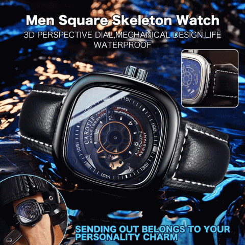 Men Square Skeleton Watch
