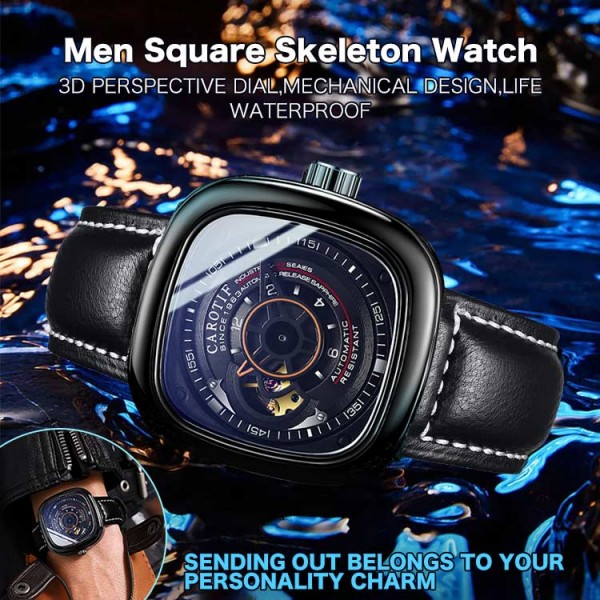 Men Square Skeleton Watch